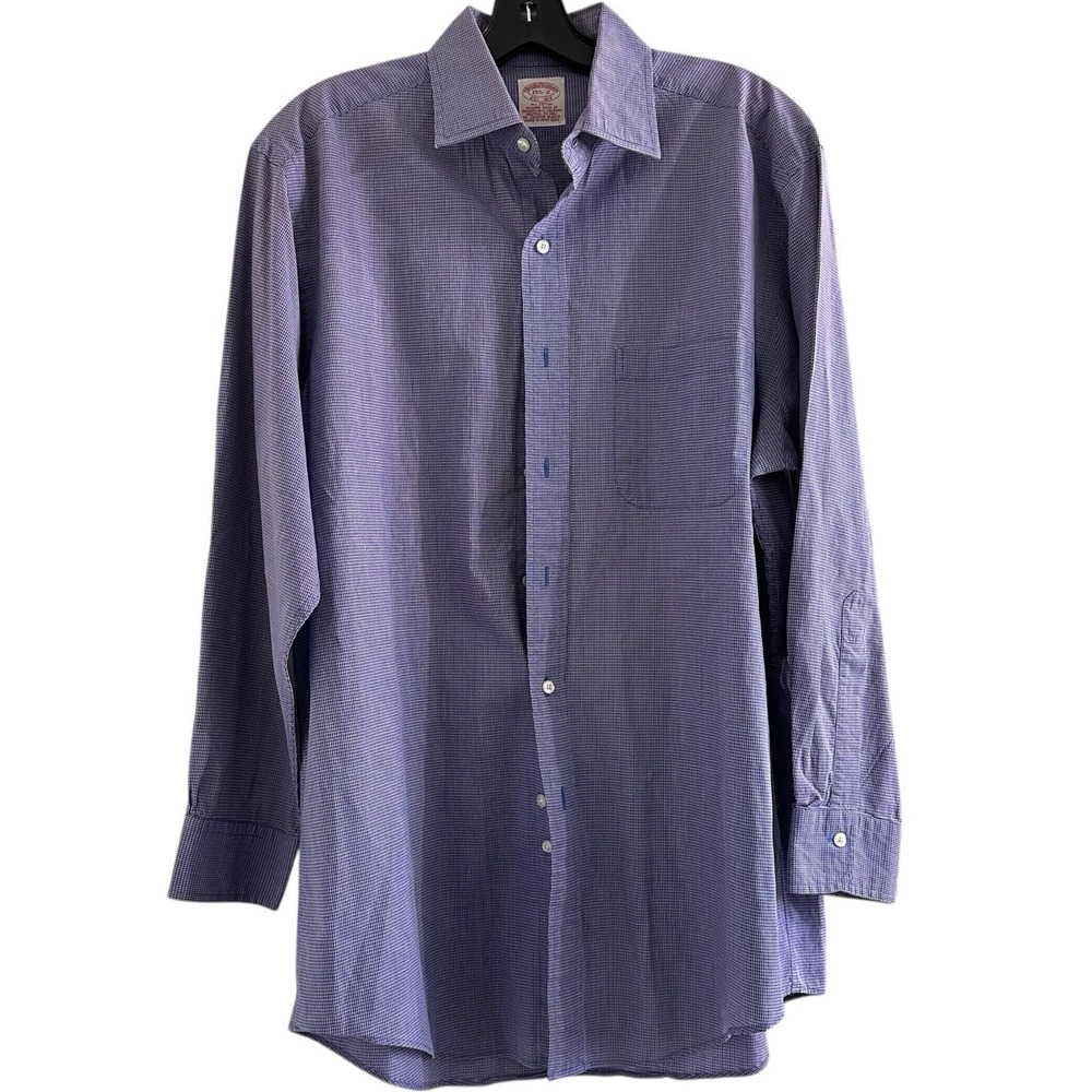 Vintage‎ Brooks Brothers Purple Micro Check Dress Shirt 15.5 Made Hong Kong